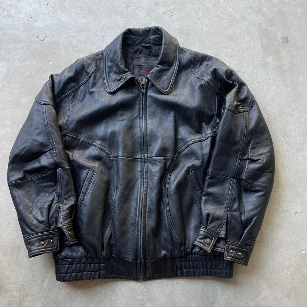 Lakeland Vintage Black Leather Bomber Jacket Mens Size 40 Quilted Zip Up Aviator